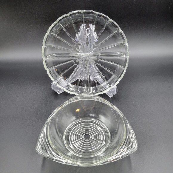 Clear Serving Dishes Round Divided Triangle Atomic Kitchen Candy Server Read - Picture 1 of 10